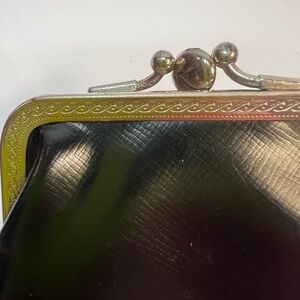 Vintage Black Double Kiss Lock Leather Coin Purse